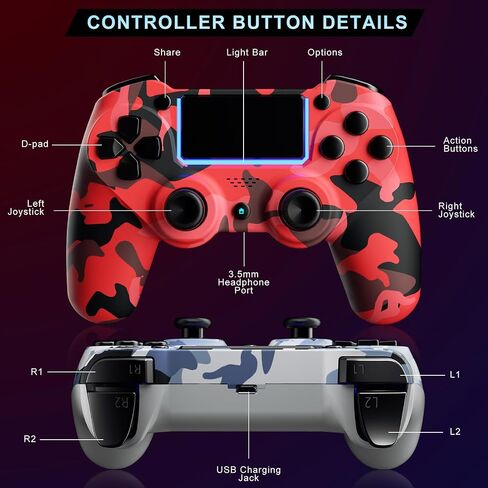 KDYGPDCT 2 Pack Wireless Controller for PS4/Pro/PS3,Wireless Remote Gamepad with 1000mAh Battery | Double Shock | Audio | 6-Axis Motion Sensor | Share Button (Red + Blue) in Kuwait