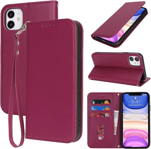 for iPhone 11 Wallet Case for Women,for iPhone 11 Case with Card Holder and Wrist Strap,Leather Shockproof Magnetic Kickstand Flip Phone Case-Yellow in Kuwait