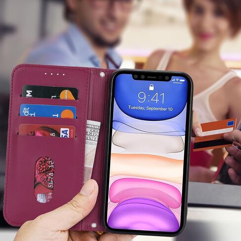 for iPhone 11 Wallet Case for Women,for iPhone 11 Case with Card Holder and Wrist Strap,Leather Shockproof Magnetic Kickstand Flip Phone Case-Yellow in Kuwait