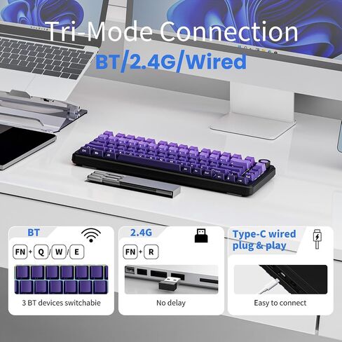 EWEADN GS75 Wireless Mechanical Keyboard, 75% Gaming Keyboard Gasket Hot Swappable Custom Keyboard with RGB, Knob, PBT Keycaps BT5.0/2.4G/USB-C Creamy Keyboard (Cream Pink Switch, Pink & White) in Saudi Arabia
