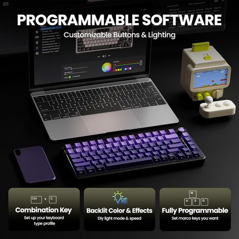 EWEADN GS75 Wireless Mechanical Keyboard, 75% Gaming Keyboard Gasket Hot Swappable Custom Keyboard with RGB, Knob, PBT Keycaps BT5.0/2.4G/USB-C Creamy Keyboard (Cream Pink Switch, Pink & White) in Saudi Arabia