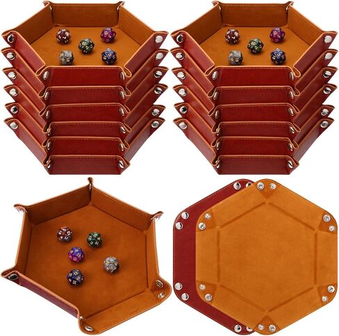 12 Pcs Dice Tray for Rolling Folding Dice Tray PU Leather Dice Holder Tray Portable Dice Holder Storage Box Folding Hexagon Dice Mat Velvet for Dice Games Like RPG and Other Table in Saudi Arabia