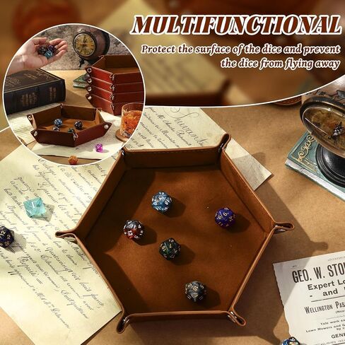 12 Pcs Dice Tray for Rolling Folding Dice Tray PU Leather Dice Holder Tray Portable Dice Holder Storage Box Folding Hexagon Dice Mat Velvet for Dice Games Like RPG and Other Table in Saudi Arabia