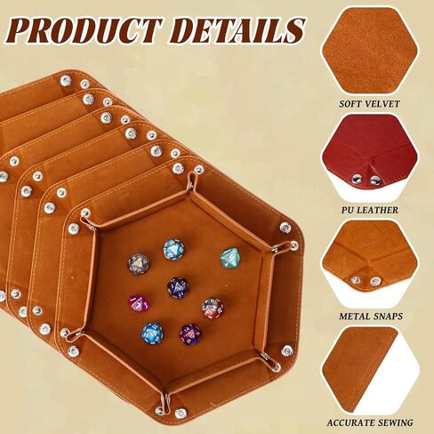 12 Pcs Dice Tray for Rolling Folding Dice Tray PU Leather Dice Holder Tray Portable Dice Holder Storage Box Folding Hexagon Dice Mat Velvet for Dice Games Like RPG and Other Table in Saudi Arabia