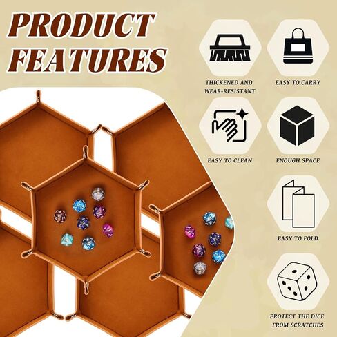 12 Pcs Dice Tray for Rolling Folding Dice Tray PU Leather Dice Holder Tray Portable Dice Holder Storage Box Folding Hexagon Dice Mat Velvet for Dice Games Like RPG and Other Table in Saudi Arabia