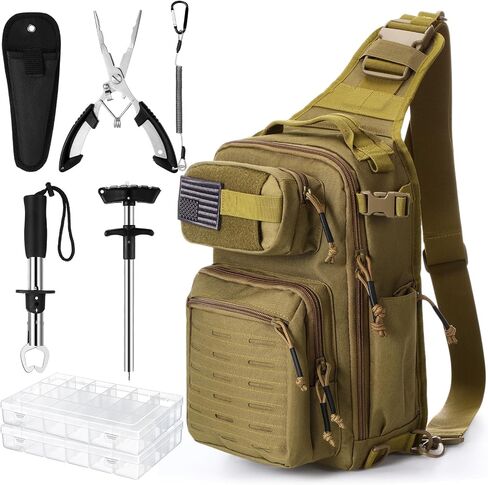 9 Pcs Fishing Tool Kit Fishing Gear and Equipment Include Backpack Pliers Set Tackle Boxes Fish Lip Gripper Hook Remover Tactical Flag Patch(Black) in Saudi Arabia