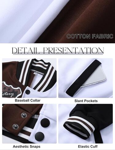 COZYPOIN Women's Varsity Jacket Print Cropped Color Block Jacket 2024 Unisex Baseball Bomber Y2K Streetwear Coats in Kuwait