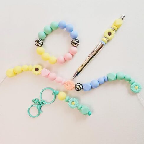 104pcs Silicone Beads DIY Jewelry Making Kit with Elastic Cord, Multiple Styles/Colors/Shapes Bulk Rubber Beads Set, for DIY Keychain/Beaded Pens/Bag Chain/Bracelet and Other Decors in Saudi Arabia