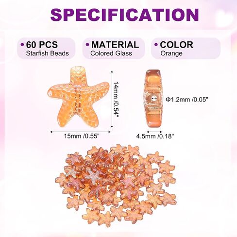 PATIKIL 60 Pcs Starfish Beads, Ocean Starfish Sea Animal Bead Bracelet Necklace Earring Making Supplies Loose Bead for DIY Craft Jewelry, Orange in Saudi Arabia
