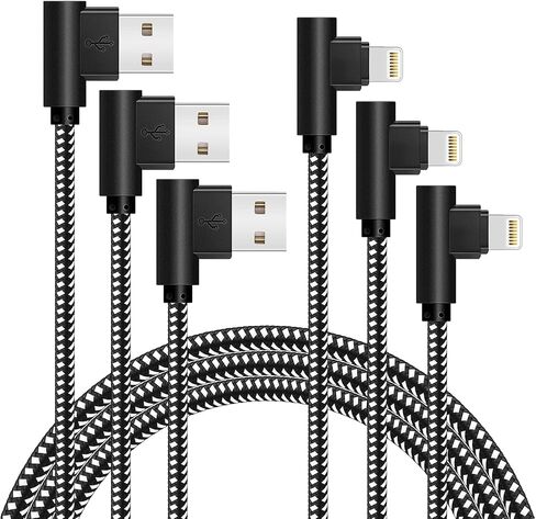 90 Degree [3-Pack] 10FT/3M Heavy Duty iPhone Gaming Charger Cable Compatible with iPhone Xs Max/XS/XR/7/7Plus/X/8/8Plus/6S/6S Plus/SE (Black Red, 10FT) in Kuwait