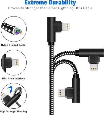 90 Degree [3-Pack] 10FT/3M Heavy Duty iPhone Gaming Charger Cable Compatible with iPhone Xs Max/XS/XR/7/7Plus/X/8/8Plus/6S/6S Plus/SE (Black Red, 10FT) in Kuwait