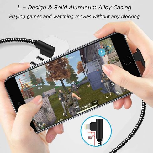 90 Degree [3-Pack] 10FT/3M Heavy Duty iPhone Gaming Charger Cable Compatible with iPhone Xs Max/XS/XR/7/7Plus/X/8/8Plus/6S/6S Plus/SE (Black Red, 10FT) in Kuwait