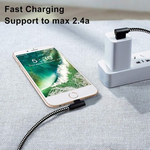 90 Degree [3-Pack] 10FT/3M Heavy Duty iPhone Gaming Charger Cable Compatible with iPhone Xs Max/XS/XR/7/7Plus/X/8/8Plus/6S/6S Plus/SE (Black Red, 10FT) in Kuwait