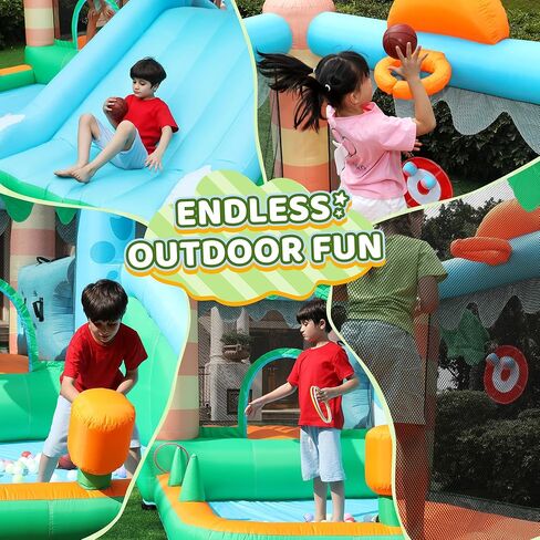 Inflatable Bounce House with Blower Playhouse Castle with Double Slides Ball Pit Pool for Kids 2-12 Wet and Dry in Kuwait