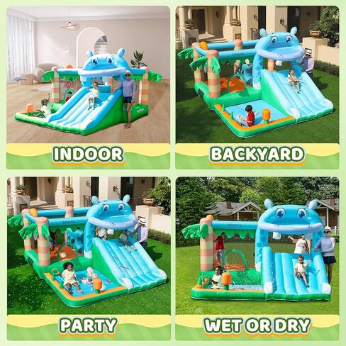Inflatable Bounce House with Blower Playhouse Castle with Double Slides Ball Pit Pool for Kids 2-12 Wet and Dry in Kuwait
