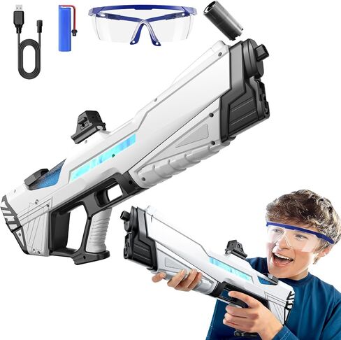 Skirfy Electric Water Gun for Kids Adults with Led Light, Outdoor Automatic Suction Squirt Guns Muzzle Flame, Water Guns Summer Beach Pool Lawn Party Games（White） in Saudi Arabia