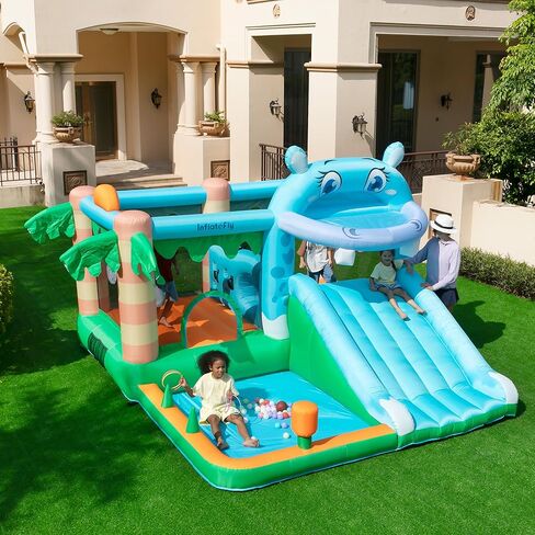 Inflatable Bounce House with Blower Playhouse Castle with Double Slides Ball Pit Pool for Kids 2-12 Wet and Dry in Kuwait