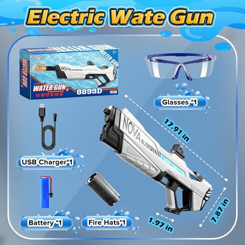 Skirfy Electric Water Gun for Kids Adults with Led Light, Outdoor Automatic Suction Squirt Guns Muzzle Flame, Water Guns Summer Beach Pool Lawn Party Games（White） in Saudi Arabia