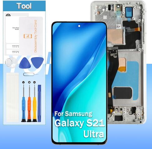 Screen Replacement for Samsung Galaxy S21 Ultra TFT 6.8" SM-G998B SM-G998U SM-G998U1 LCD Display Touch Digitizer Assembly with Tools(No Fingerprint,Black with Frame) in Kuwait