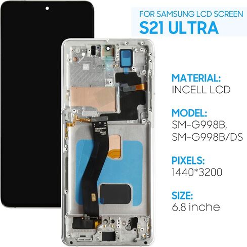 Screen Replacement for Samsung Galaxy S21 Ultra TFT 6.8" SM-G998B SM-G998U SM-G998U1 LCD Display Touch Digitizer Assembly with Tools(No Fingerprint,Black with Frame) in Kuwait