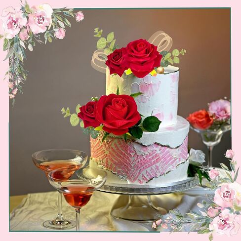 24CS Boho Cake Topper Flower Red Cake Toppers Flower Palm Leaves Faux Flowers Butterfly Balls Eucalyptus Butterfly Wedding Cake Topper Decorations Baby Shower Wedding Birthday Holiday Party Supplies in Saudi Arabia