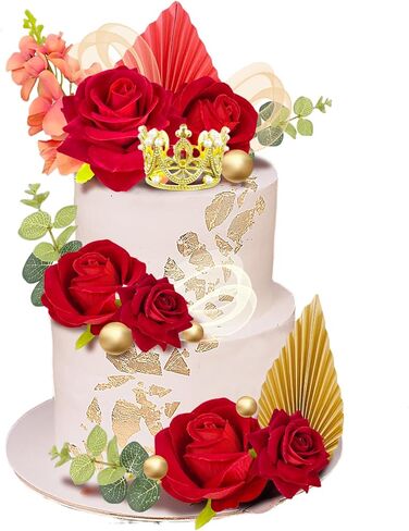 24CS Boho Cake Topper Flower Red Cake Toppers Flower Palm Leaves Faux Flowers Butterfly Balls Eucalyptus Butterfly Wedding Cake Topper Decorations Baby Shower Wedding Birthday Holiday Party Supplies in Saudi Arabia