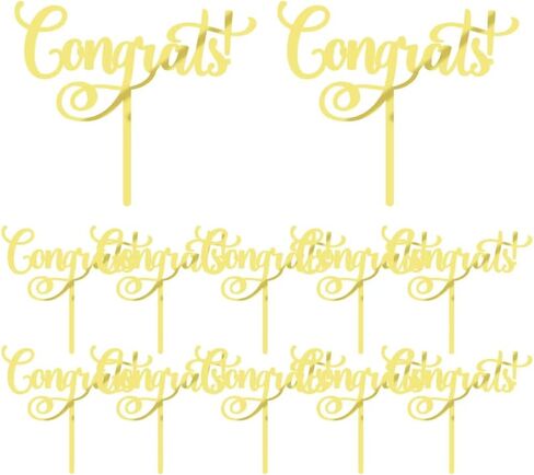 12 Pcs Congrats Cake Topper,Gold Acrylic Celebration Cake Topper,Congrats Grad/Birthday/Wedding/Anniversary/Engagement/Retirement/Graduation Party Decoration Supplies in Saudi Arabia