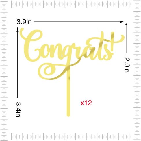 12 Pcs Congrats Cake Topper,Gold Acrylic Celebration Cake Topper,Congrats Grad/Birthday/Wedding/Anniversary/Engagement/Retirement/Graduation Party Decoration Supplies in Saudi Arabia