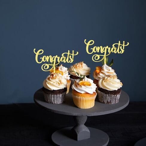 12 Pcs Congrats Cake Topper,Gold Acrylic Celebration Cake Topper,Congrats Grad/Birthday/Wedding/Anniversary/Engagement/Retirement/Graduation Party Decoration Supplies in Saudi Arabia