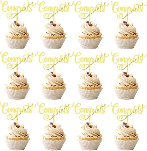 12 Pcs Congrats Cake Topper,Gold Acrylic Celebration Cake Topper,Congrats Grad/Birthday/Wedding/Anniversary/Engagement/Retirement/Graduation Party Decoration Supplies in Saudi Arabia