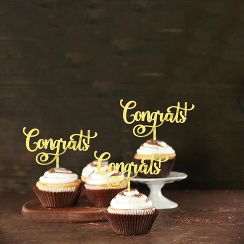 12 Pcs Congrats Cake Topper,Gold Acrylic Celebration Cake Topper,Congrats Grad/Birthday/Wedding/Anniversary/Engagement/Retirement/Graduation Party Decoration Supplies in Saudi Arabia