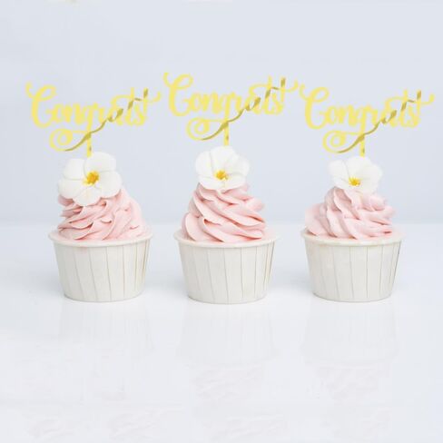 12 Pcs Congrats Cake Topper,Gold Acrylic Celebration Cake Topper,Congrats Grad/Birthday/Wedding/Anniversary/Engagement/Retirement/Graduation Party Decoration Supplies in Saudi Arabia