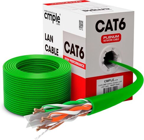 Cmple - Cat6 Plenum Ethernet Cable 1000ft, Cat 6 Cable (CMP) 550MHz Unshielded Twisted Pair (UTP) 10 Gigabit Solid Network Cable, Bulk Ethernet Cable - Black in Saudi Arabia
