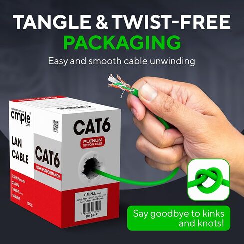 Cmple - Cat6 Plenum Ethernet Cable 1000ft, Cat 6 Cable (CMP) 550MHz Unshielded Twisted Pair (UTP) 10 Gigabit Solid Network Cable, Bulk Ethernet Cable - Black in Saudi Arabia