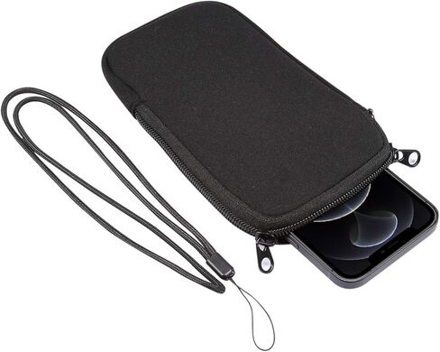 Neoprene Cell Phone Sleeve Pouch Case with Neck Lanyard for Samsung Galaxy S24 Ultra S23 Ultra S22 Ultra S21 Ultra S20 Plus A35 A05 A14 A13 iPhone 16 Pro Max Moto G Play G Power G Stylus 5G (Black XL) in Kuwait