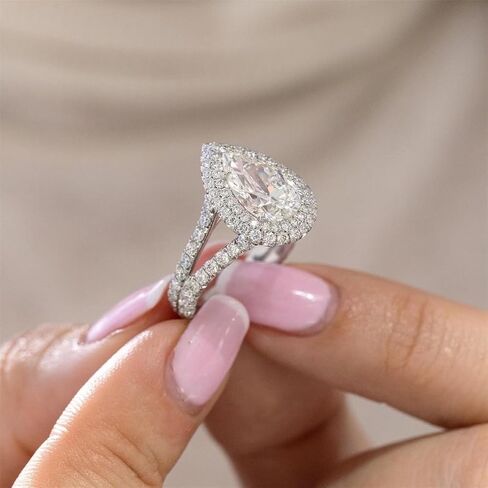 925 Sterling Silver Shiny Full Diamond Gemstone Ring 18K Gold Teardrop 3ct Cubic Zirconia Promise Rings CZ Diamond Multi Row Ring Beaternity Bride Complement Ring For Women A.29 (US Code 7) in Kuwait