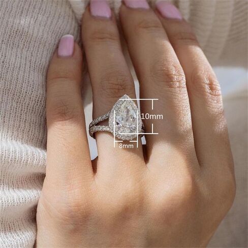925 Sterling Silver Shiny Full Diamond Gemstone Ring 18K Gold Teardrop 3ct Cubic Zirconia Promise Rings CZ Diamond Multi Row Ring Beaternity Bride Complement Ring For Women A.29 (US Code 7) in Kuwait