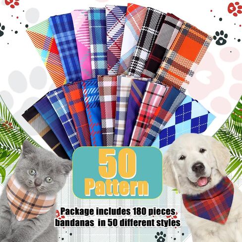 Reginary 180 Pcs 4th of July Dog Bandanas Bulk Hawaiian Triangle Dog Scarfs Bib Bandanas Plaid Flamingo Pet Triangle Bibs Kerchief Adjustable Bandana for Pet Grooming Costume Accessory(Paw Print) in Kuwait