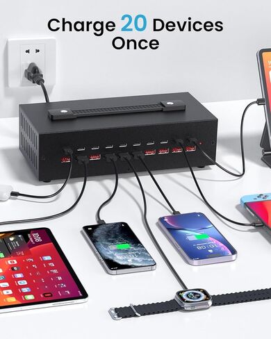 300W USB ~ C CARGING Station ، 40 PORT (20 USB A & 20 USB ~ C PORT) USB ~ C Charger Block ، محطة شحن سريعة لأجهزة متعددة ، شاحن جدار USB سطح المكتب متوافق مع iPhone ، iPad ، والأقراص in Kuwait