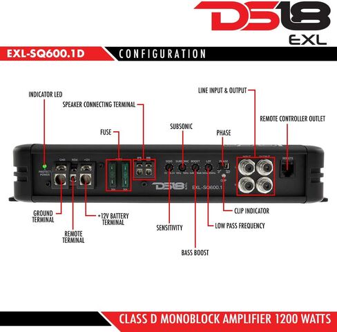 DS18 EXL-SQ160.2 High Efficiency Compact 160 Watts 2 Channel Luxury Multichannel Class D Full Range Sound Quality Amplifier in Kuwait