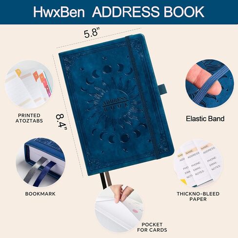 Address Book with Colorful Alphabetical Tabs (8.4" x 5.7") – Hardcover Contact Organizer for Website Passwords, Telephone, Software Licenses, and Important Information – Blue in Kuwait