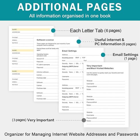 Address Book with Colorful Alphabetical Tabs (8.4" x 5.7") – Hardcover Contact Organizer for Website Passwords, Telephone, Software Licenses, and Important Information – Blue in Kuwait