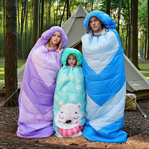 Sleeping Bag for Kids,Portable Camping Sleeping Bags for Boys&Girls with Cute Cartoon Print,Lightweight Waterproof Compact Sleeping Bag for Indoor Outdoor Hiking Travel - Rabbit in Kuwait