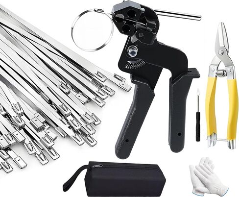 Metal Zip Tie Gun Kits, Stainless Steel Cable Tie Tool with 100pcs 11.8inch Metal Cable Tie Of Uv-Resistant Heavy-Duty Metal zip Ties, Chain Link Fence Ties in Saudi Arabia
