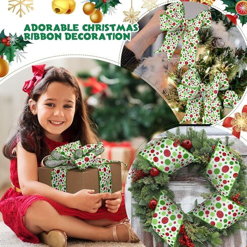 Hanaive 20 ياردة عيد الميلاد Polka Dot Ribbon XMAS Wired Ribbon Christmas Tree Ribbons Decoration Green Red Polka Dot Printed Christmas Divinative Distial for Werpts Wrapping (1.5 Int) in Kuwait