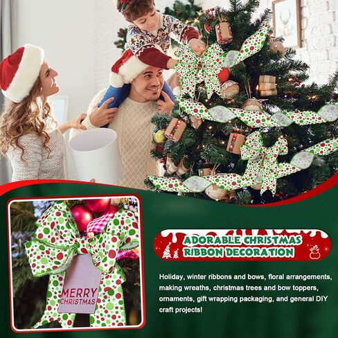 Hanaive 20 ياردة عيد الميلاد Polka Dot Ribbon XMAS Wired Ribbon Christmas Tree Ribbons Decoration Green Red Polka Dot Printed Christmas Divinative Distial for Werpts Wrapping (1.5 Int) in Kuwait