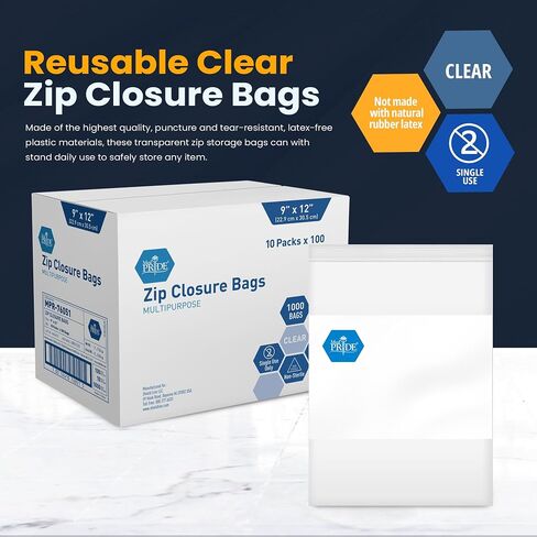MED PRIDE Reusable Clear Zip Closure Bags [Bulk Pack of 1000] Strong Plastic Storage Bags With Zipper| Medical Zip Bags With Writing Block For Labeling| Medium Size (4'' x 6'') in Saudi Arabia