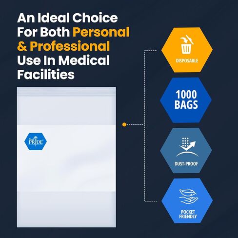 MED PRIDE Reusable Clear Zip Closure Bags [Bulk Pack of 1000] Strong Plastic Storage Bags With Zipper| Medical Zip Bags With Writing Block For Labeling| Medium Size (4'' x 6'') in Saudi Arabia