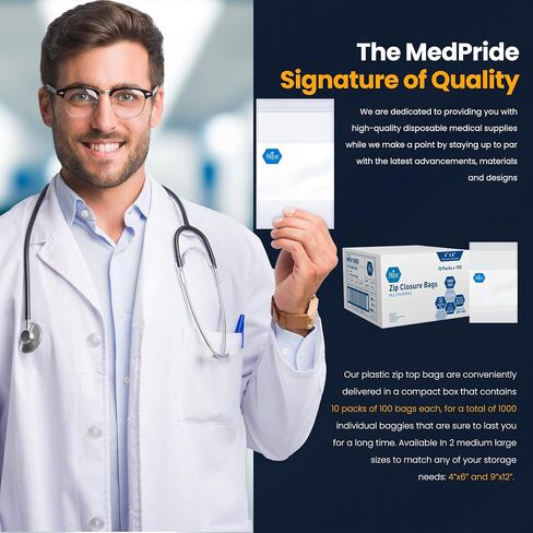 MED PRIDE Reusable Clear Zip Closure Bags [Bulk Pack of 1000] Strong Plastic Storage Bags With Zipper| Medical Zip Bags With Writing Block For Labeling| Medium Size (4'' x 6'') in Saudi Arabia