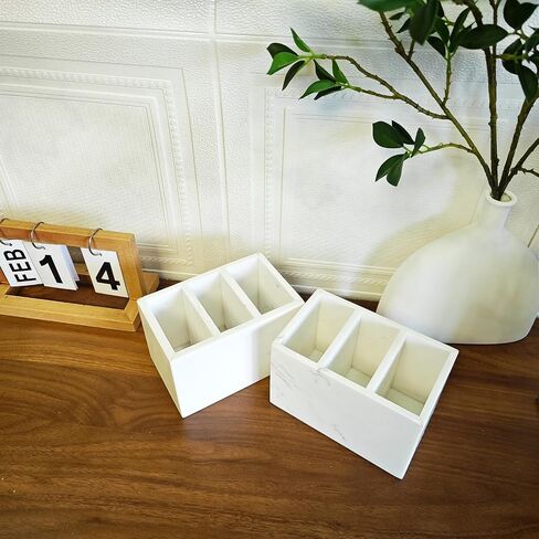 Marble Pen Holder, White Stone, Rectangular Desktop Organizer for Office Study (white 3 layer) in Kuwait